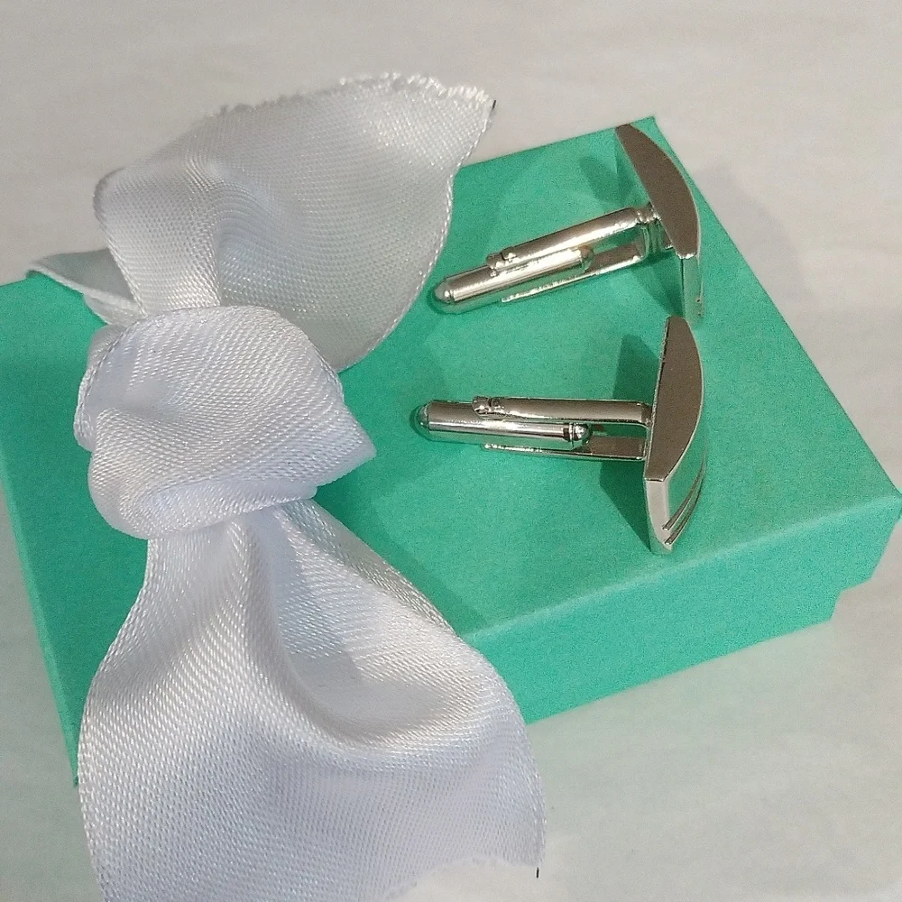 Silver tone Rectangular Cuff Links